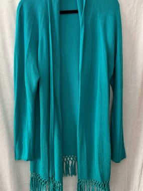 Lilly Pulitzer Teal Tatum Long Fringe cardigan
